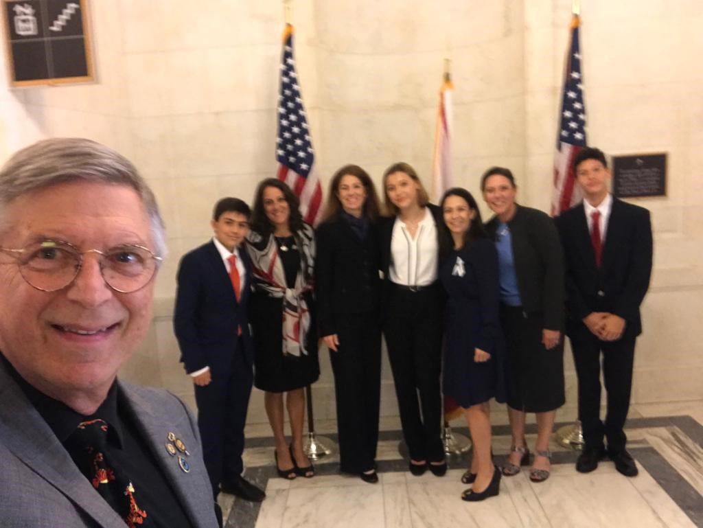 From right to left: Feldman, Daniel Sardina, Michele Drucker, Monica Larriva, Helene Lobree, Sandra Brand, Melissa Lobree and Nicolas Hall.